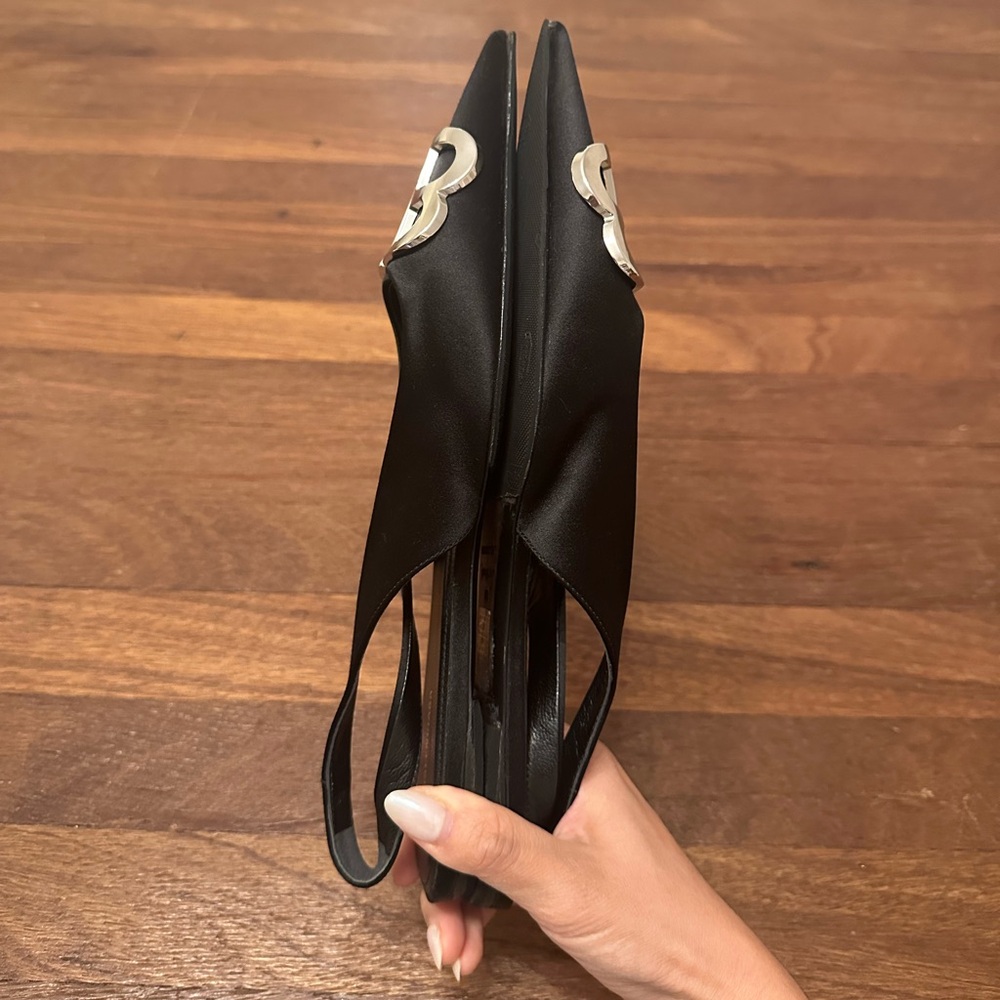 Balenciaga BB Logo Slingback Pointed Flats Black Leather Size 37 - Picture 7 of 10